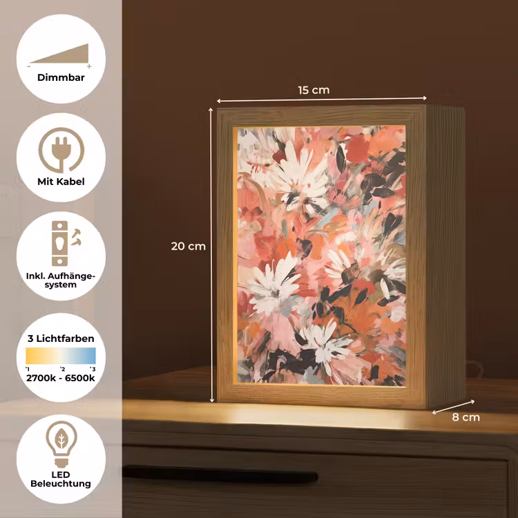 Bloemen - Kunst - Abstract - Verf Light Box met kabel (Tafellamp) klein -USP_DE