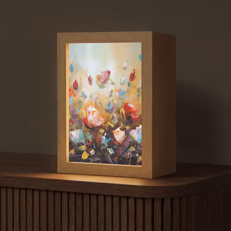 Bloemen - Kunst - Natuur - Olieverf Light Box met kabel (Tafellamp) klein -z3d_website