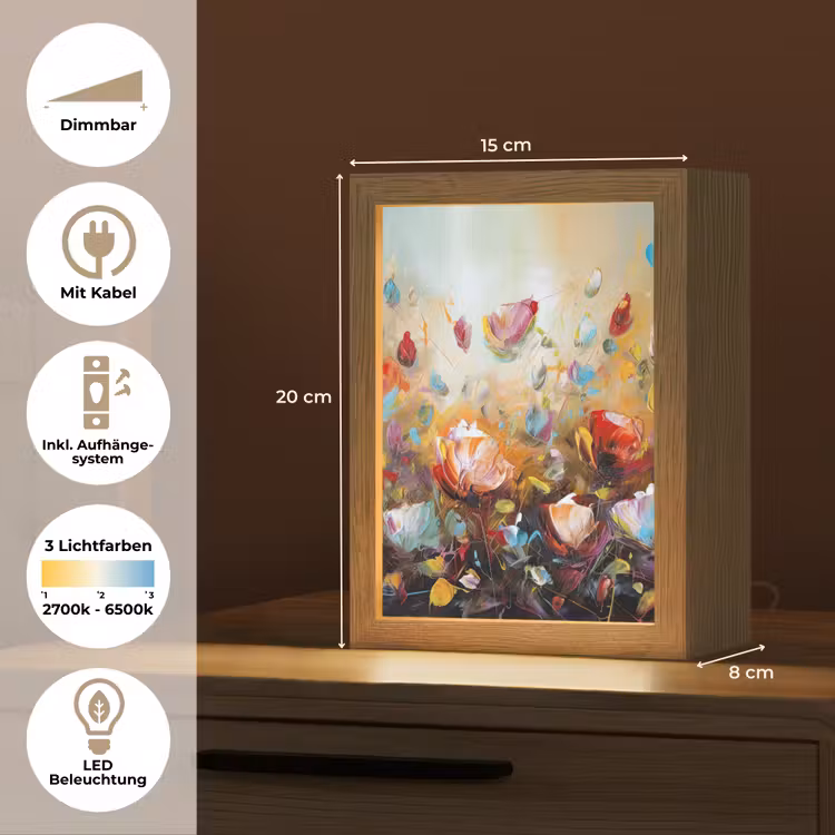 Bloemen - Kunst - Natuur - Olieverf Light Box met kabel (Tafellamp) klein -USP_DE