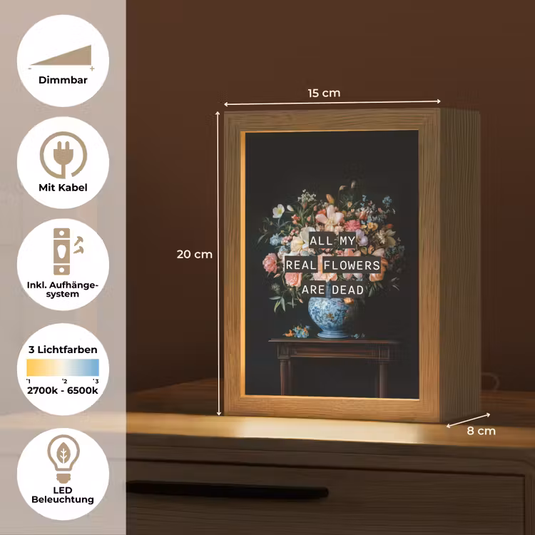 Bloemen - Art - Pastel - Quotes Light Box met kabel (Tafellamp) klein -USP_DE