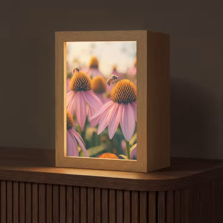 Bloemen - Paars - Bijen Light Box met kabel (Tafellamp) klein -z3d_website