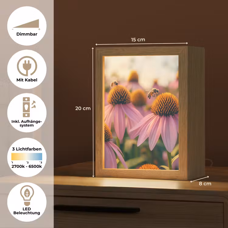 Bloemen - Paars - Bijen Light Box met kabel (Tafellamp) klein -USP_DE