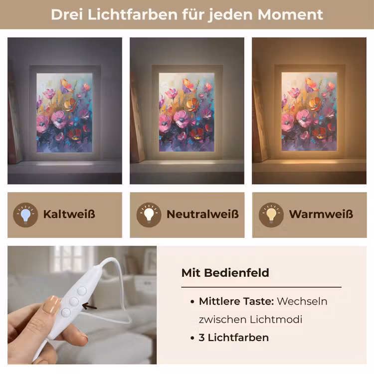 Bloemen - Paars - Kleurrijk - Handgeschilderd - Kunst Light Box met kabel (Tafellamp) klein -USP_lichtkleurDE