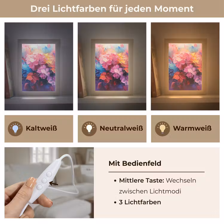 Bloemen - Verf - Abstract - Kleurrijk Light Box met kabel (Tafellamp) klein -USP_lichtkleurDE