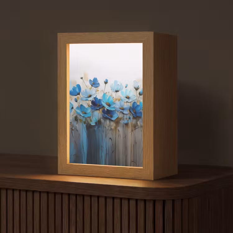 Bloemen - Schilderij - Blauw Light Box met kabel (Tafellamp) klein -z3d_website