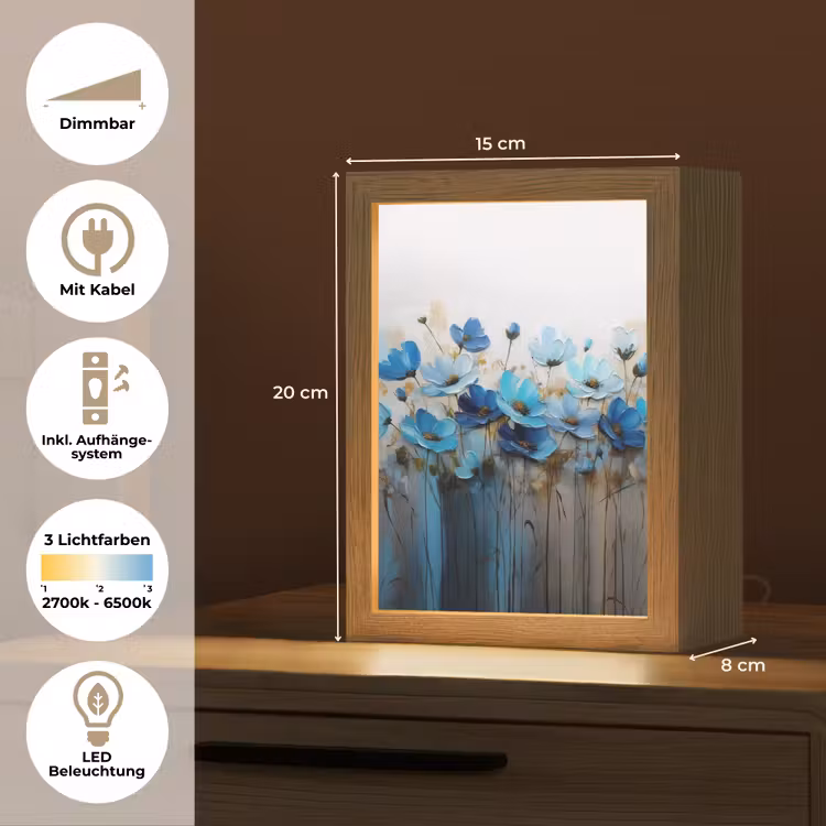 Bloemen - Schilderij - Blauw Light Box met kabel (Tafellamp) klein -USP_DE
