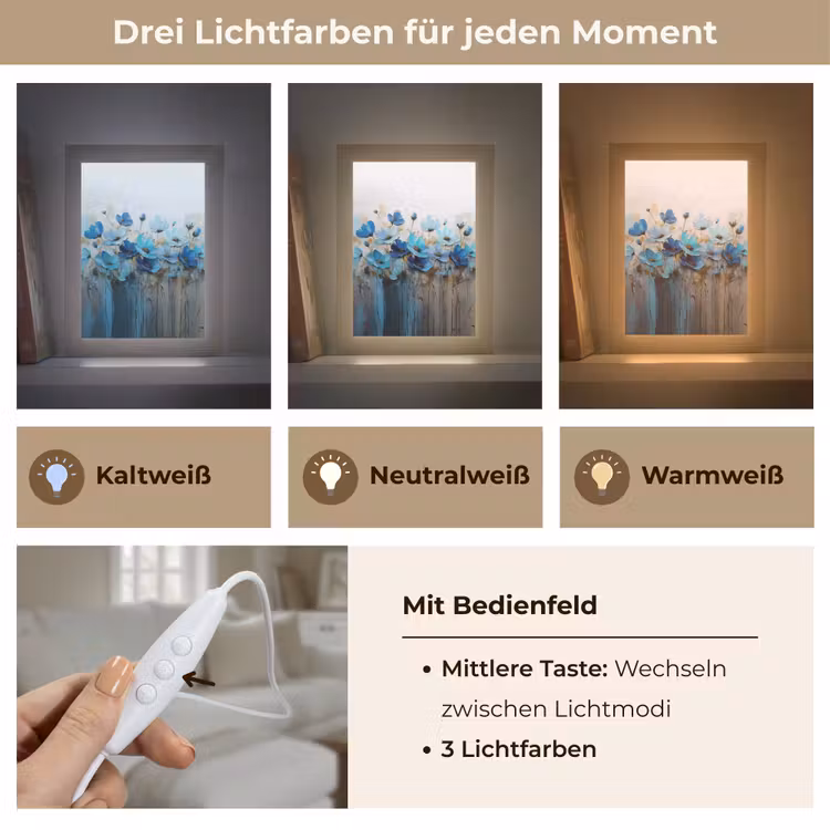 Bloemen - Schilderij - Blauw Light Box met kabel (Tafellamp) klein -USP_lichtkleurDE