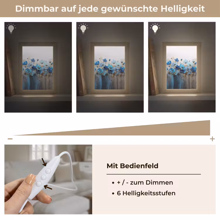 Bloemen - Schilderij - Blauw Light Box met kabel (Tafellamp) klein -USP_dimbaarDE