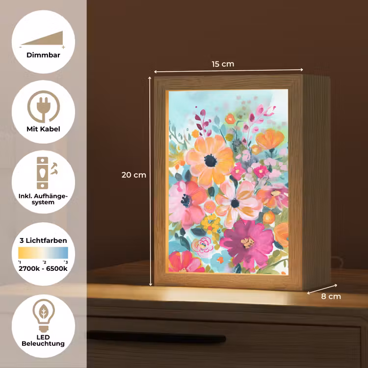 Bloemen - Schilderij - Natuur - Botanisch Light Box met kabel (Tafellamp) klein -USP_DE