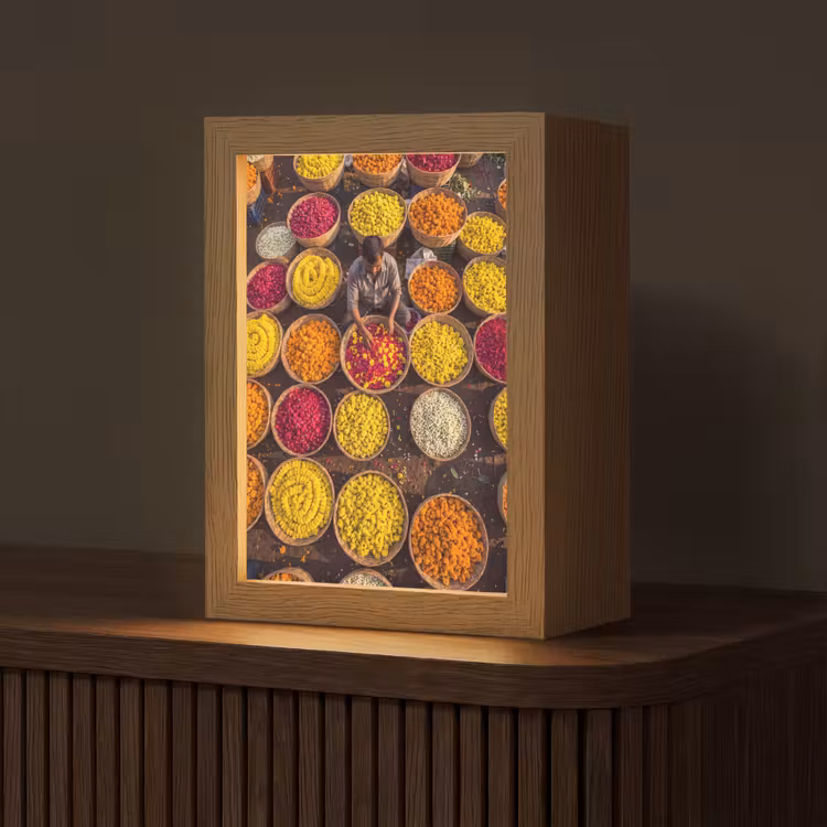 Tischlampe - Blumen – Markt – Bunt - Bloemen - Markt - Kleurrijk Light Box met kabel (Tafellamp) klein