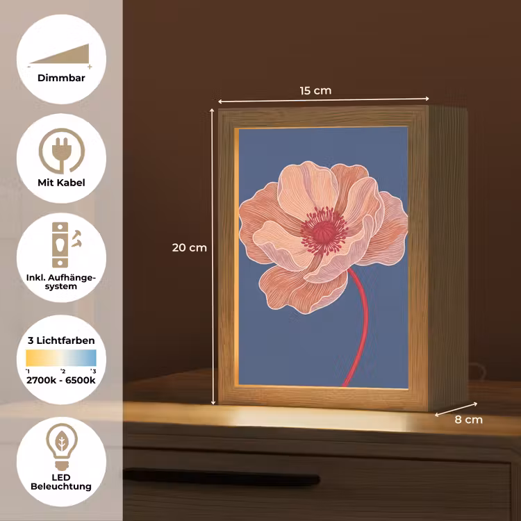 Tischlampe - Blumen – Modern – Abstrakt - Bloemen - Modern - Abstract Light Box met kabel (Tafellamp) klein