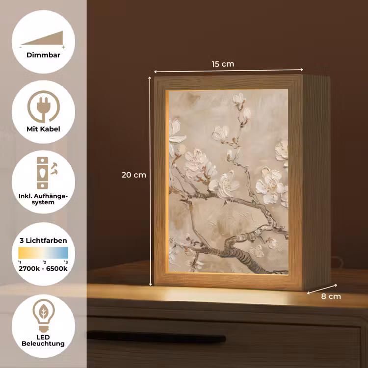 Bloemen - Modern - Beige - Wit - Bloesem Light Box met kabel (Tafellamp) klein -USP_DE