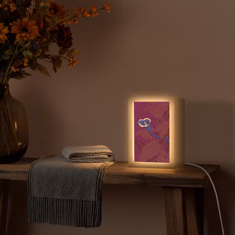 Tischlampe - Blumen – Modern – Lila - Bloemen - Modern - Paars Light Box met kabel (Tafellamp) klein