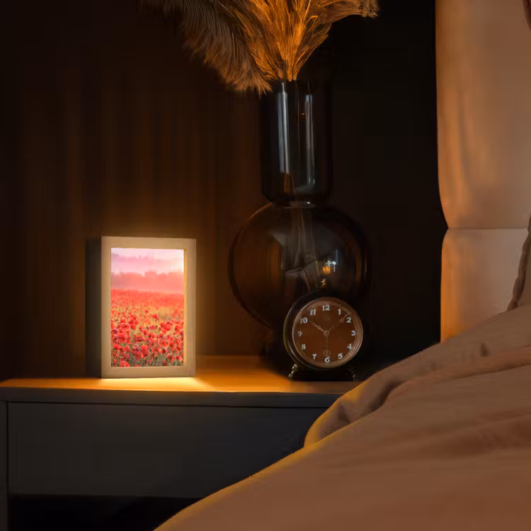 Bloemen - Klaprozen - Rood - Bloemenveld Light Box met kabel (Tafellamp) klein -sfeer1