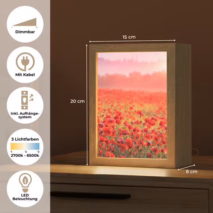 Bloemen - Klaprozen - Rood - Bloemenveld Light Box met kabel (Tafellamp) klein -USP_DE