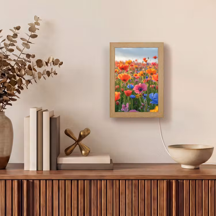 Bloemen - Klaprozen - Kleurrijk - Natuur Light Box met kabel (Tafellamp) klein -sfeer2