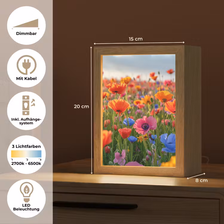 Bloemen - Klaprozen - Kleurrijk - Natuur Light Box met kabel (Tafellamp) klein -USP_DE