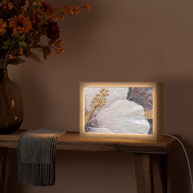 Bloemen - Mozaïek - Kunst - Modern - Goud Light Box met kabel (Tafellamp) klein -sfeer4