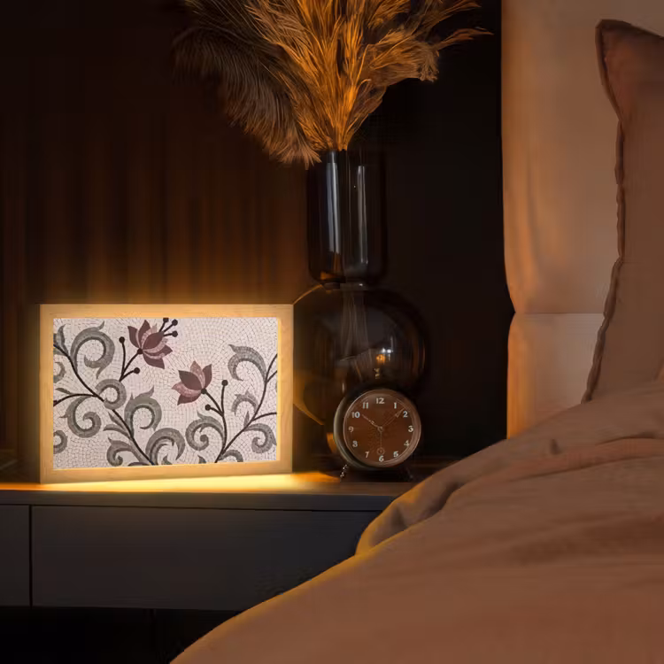 Bloemen - Mozaïek - Patroon - Abstract - Groen Light Box met kabel (Tafellamp) klein -sfeer1