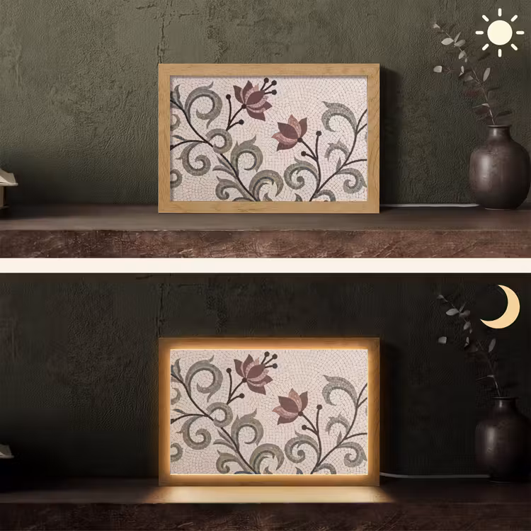 Bloemen - Mozaïek - Patroon - Abstract - Groen Light Box met kabel (Tafellamp) klein -sfeer3