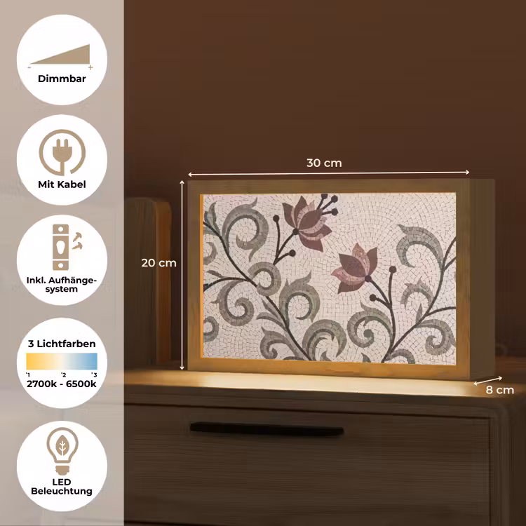 Bloemen - Mozaïek - Patroon - Abstract - Groen Light Box met kabel (Tafellamp) klein -USP_DE