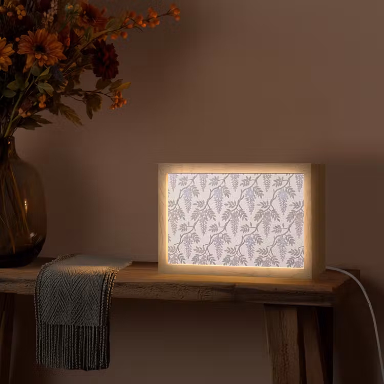 Bloemen - Mozaïek - Natuur - Patroon - Paars Light Box met kabel (Tafellamp) klein -sfeer4