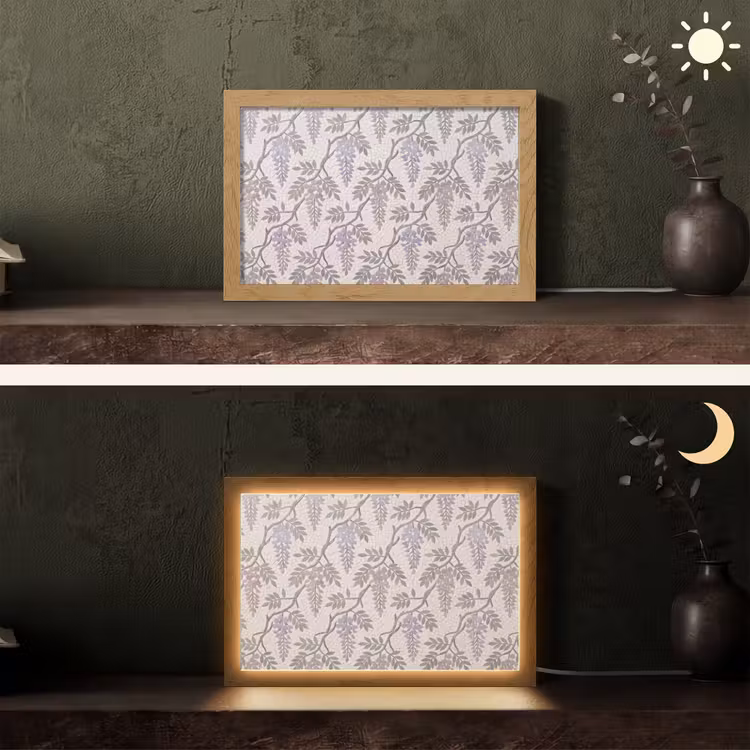 Bloemen - Mozaïek - Natuur - Patroon - Paars Light Box met kabel (Tafellamp) klein -sfeer3