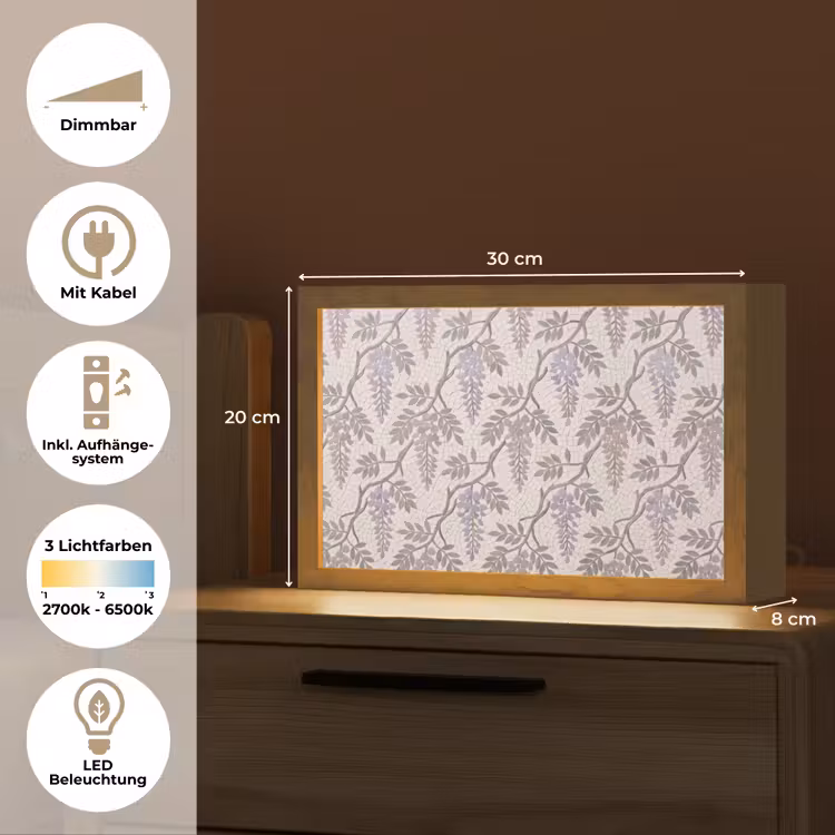 Bloemen - Mozaïek - Natuur - Patroon - Paars Light Box met kabel (Tafellamp) klein -USP_DE
