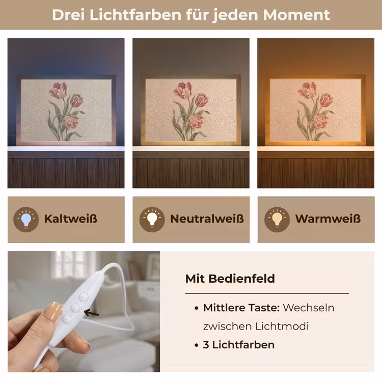 Bloemen - Mozaïek - Rood - Groen - Kunst Light Box met kabel (Tafellamp) klein -USP_lichtkleurDE
