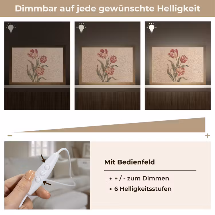 Bloemen - Mozaïek - Rood - Groen - Kunst Light Box met kabel (Tafellamp) klein -USP_dimbaarDE