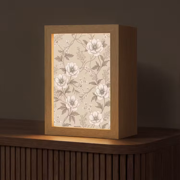 Bloemen - Patroon - Beige Light Box met kabel (Tafellamp) klein -z3d_website