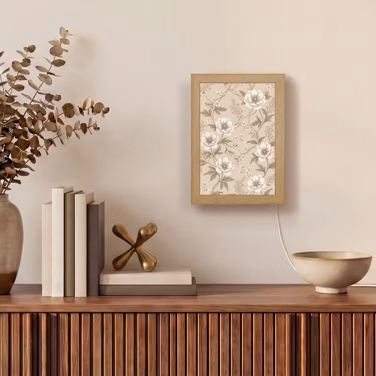 Bloemen - Patroon - Beige Light Box met kabel (Tafellamp) klein -sfeer2