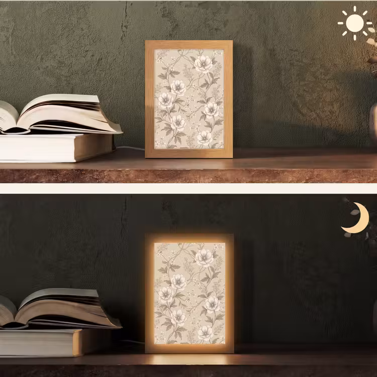 Bloemen - Patroon - Beige Light Box met kabel (Tafellamp) klein -sfeer3