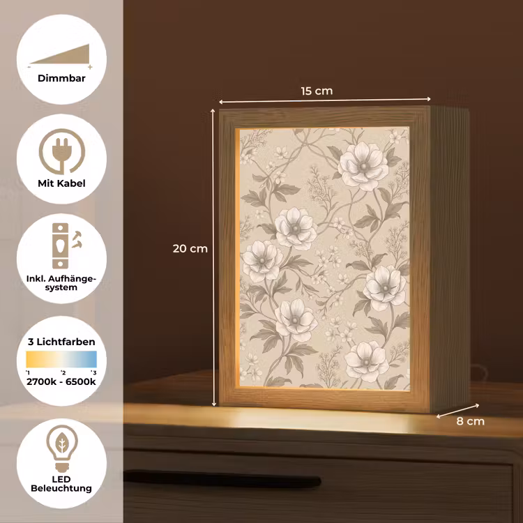 Bloemen - Patroon - Beige Light Box met kabel (Tafellamp) klein -USP_DE
