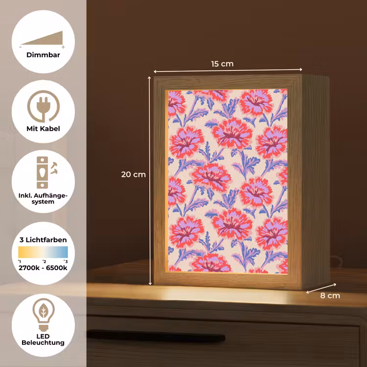 Bloemen - Patroon - Meerkleurig Light Box met kabel (Tafellamp) klein 925 -USP_DE