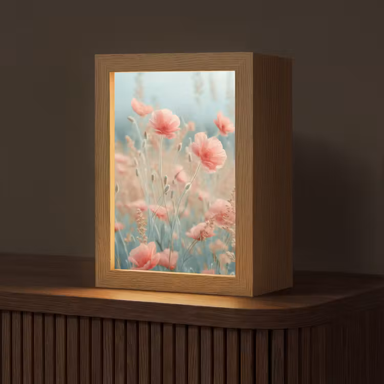 Bloemen - Natuur - Klaprozen - Bloemenveld Light Box met kabel (Tafellamp) klein -z3d_website