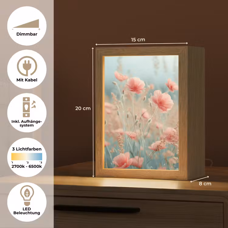 Bloemen - Natuur - Klaprozen - Bloemenveld Light Box met kabel (Tafellamp) klein -USP_DE