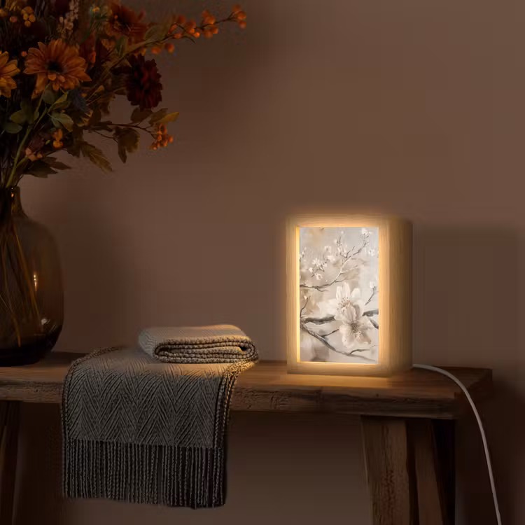 Bloemen - Natuur - Wit - Bloesem - Abstract Light Box met kabel (Tafellamp) klein -sfeer4