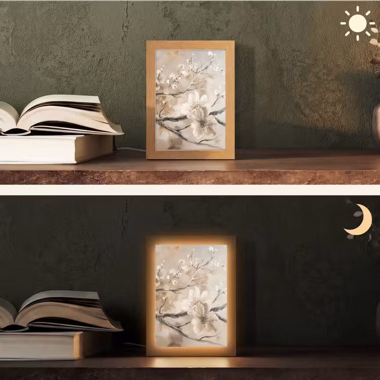 Bloemen - Natuur - Wit - Bloesem - Abstract Light Box met kabel (Tafellamp) klein -sfeer3