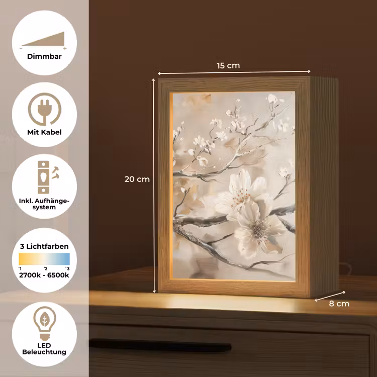 Bloemen - Natuur - Wit - Bloesem - Abstract Light Box met kabel (Tafellamp) klein -USP_DE