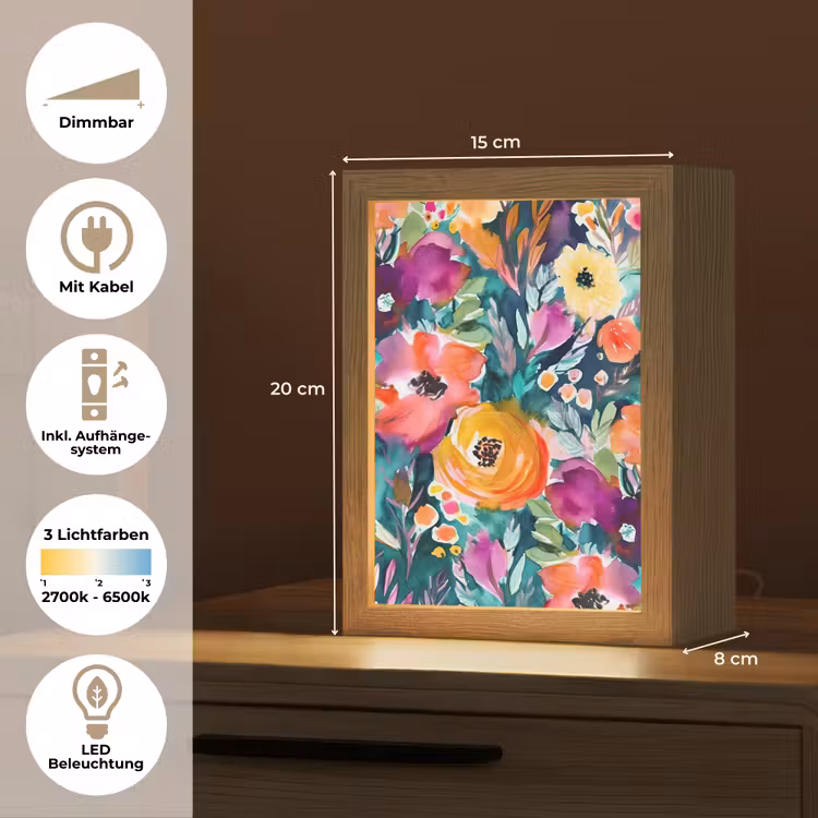 Bloemen - Olieverf - Kunst - Natuur Light Box met kabel (Tafellamp) klein -USP_DE