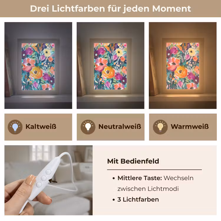 Bloemen - Olieverf - Kunst - Natuur Light Box met kabel (Tafellamp) klein -USP_lichtkleurDE