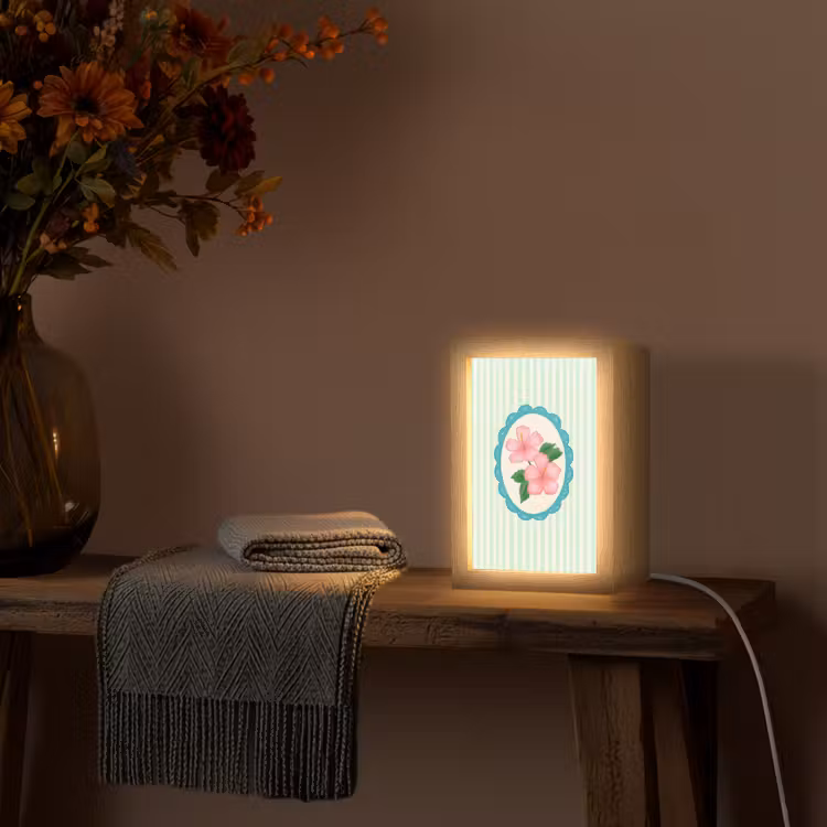 Bloemen - Ovaal - Strepen - Groen Light Box met kabel (Tafellamp) klein -sfeer4