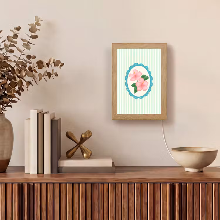 Bloemen - Ovaal - Strepen - Groen Light Box met kabel (Tafellamp) klein -sfeer2