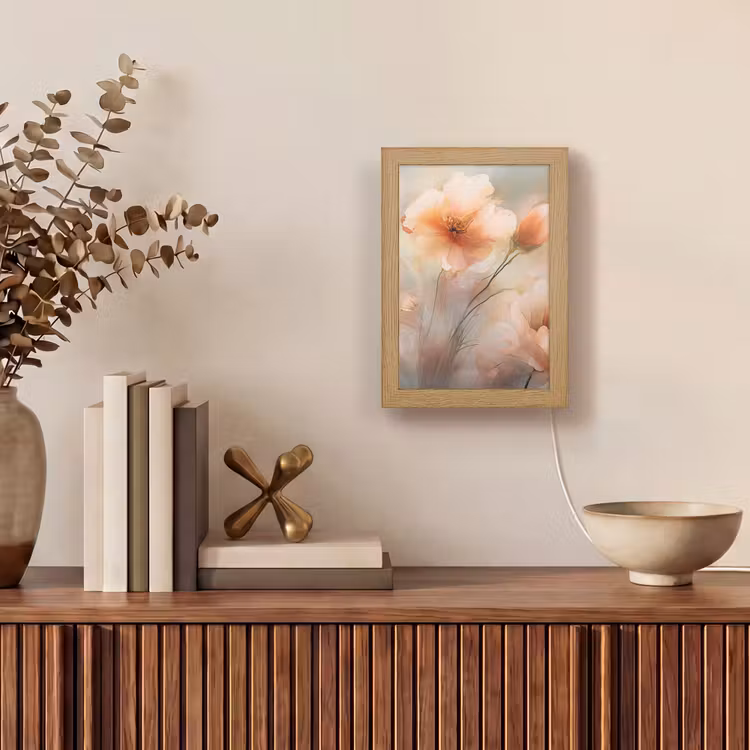 Bloemen - Pastel - Kunst - Klaprozen - Watercolor Light Box met kabel (Tafellamp) klein -sfeer2