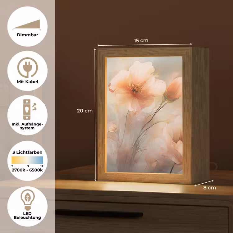 Bloemen - Pastel - Kunst - Klaprozen - Watercolor Light Box met kabel (Tafellamp) klein -USP_DE