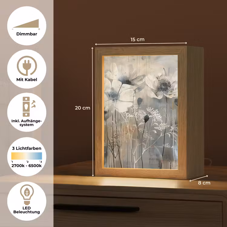 Bloemen - Planten - Grijs - Abstract Light Box met kabel (Tafellamp) klein -USP_DE