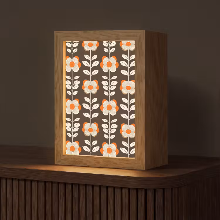 Bloemen - Retro - Bruin Light Box met kabel (Tafellamp) klein 925 -z3d_website