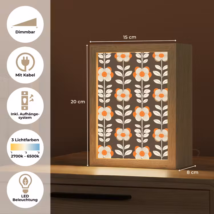 Bloemen - Retro - Bruin Light Box met kabel (Tafellamp) klein 925 -USP_DE