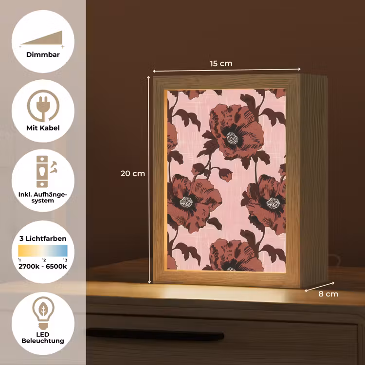 Bloemen - Retro - Rood Light Box met kabel (Tafellamp) klein 925 -USP_DE